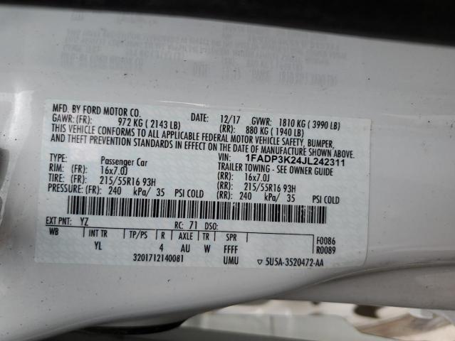 1FADP3K24JL242311 - 2018 FORD FOCUS SE WHITE photo 12