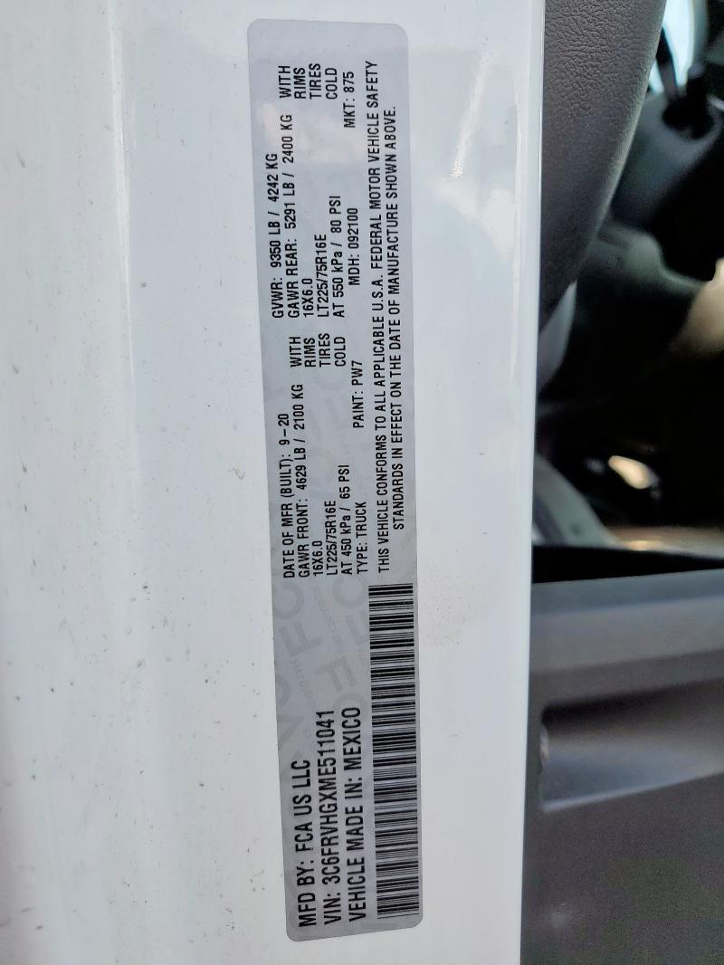 3C6FRVHGXME511041 - 2021 RAM PROMASTER 3500 HIGH თეთრი ფოტო 14