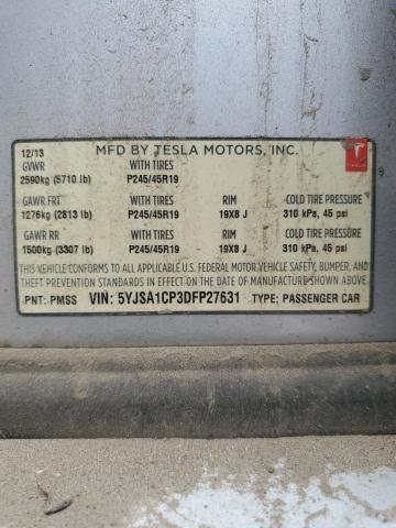 5YJSA1CP3DFP27631 - 2013 TESLA MODEL S 银色 照片 12