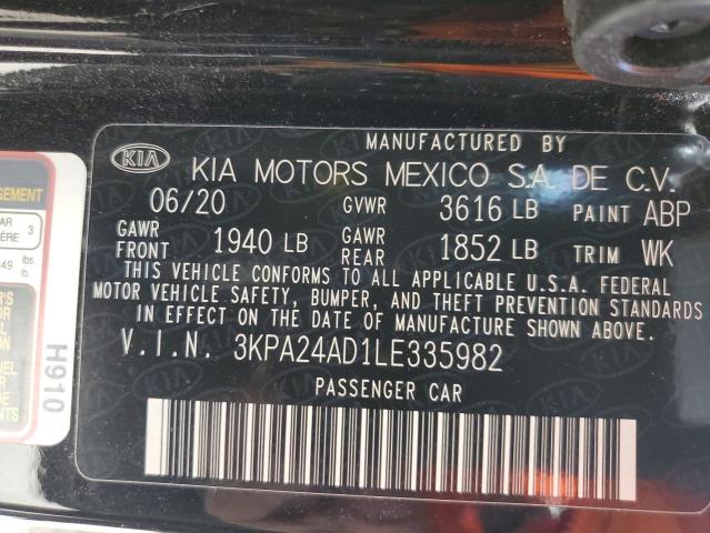 3KPA24AD1LE335982 - 2020 KIA RIO LX BLACK photo 12