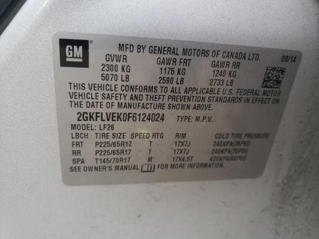 2GKFLVEK0F6124024 - 2015 GMC TERRAIN SLE SILVER photo 12