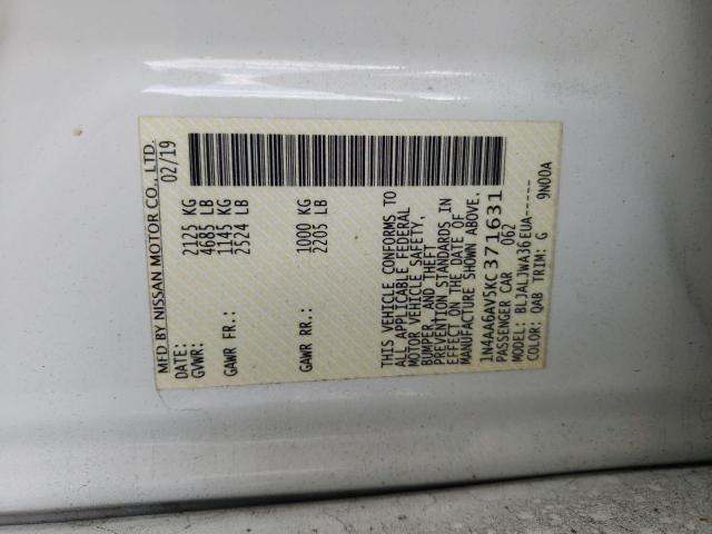 1N4AA6AV5KC371631 - 2019 NISSAN MAXIMA S თეთრი ფოტო 12