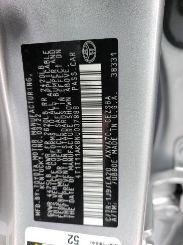 4T1T11AK8NU037888 - 2022 TOYOTA CAMRY SE SILVER photo 13