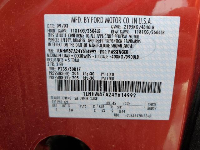 1LNHM87A24Y614992 - 2004 LINCOLN LS 红色 照片 12