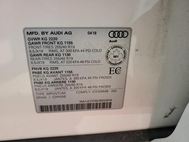 WA1JCCFS0JR032878 - 2018 AUDI Q3 PREMIUM PLUS Weiß Foto 14