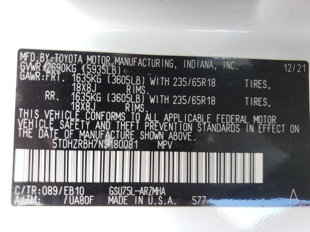 5TDHZRBH7NS180081 - 2022 TOYOTA HIGHLANDER XLE WHITE photo 14