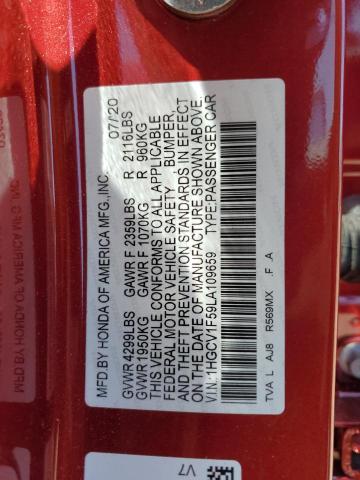 1HGCV1F59LA109659 - 2020 HONDA ACCORD EXL RED photo 12