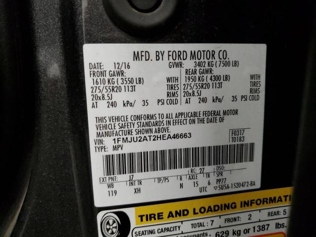 1FMJU2AT2HEA46663 - 2017 FORD EXPEDITION LIMITED GRAY photo 13