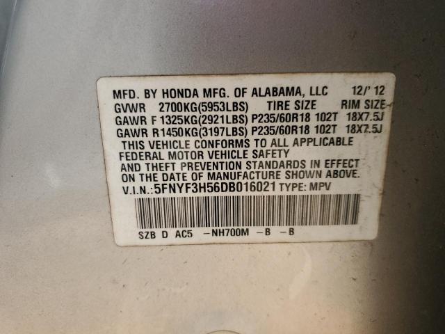 5FNYF3H56DB016021 - 2013 HONDA PILOT EXL 银色 照片 13