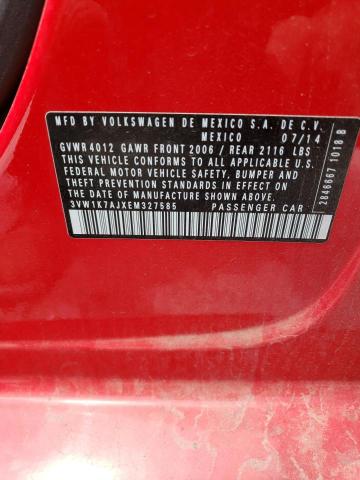 3VW1K7AJXEM327585 - 2014 VOLKSWAGEN JETTA BASE 红色 照片 12
