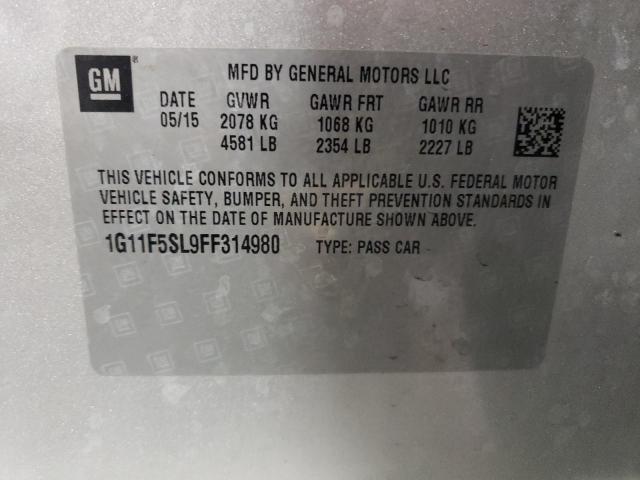 1G11F5SL9FF314980 - 2015 CHEVROLET MALIBU LTZ ვერცხლისფერი ფოტო 12