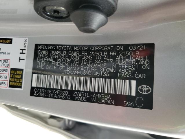 JTDKAMFU8M3145136 - 2021 TOYOTA PRIUS SPECIAL EDITION SILVER photo 13