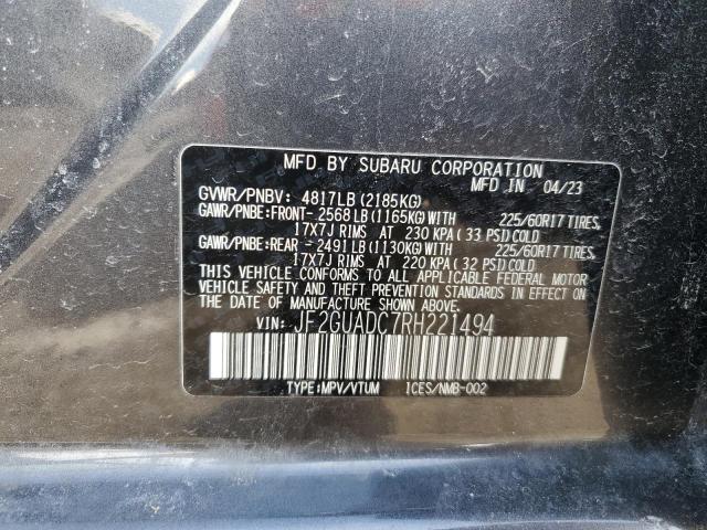 JF2GUADC7RH221494 - 2024 SUBARU CROSSTREK PREMIUM 灰色 照片 14