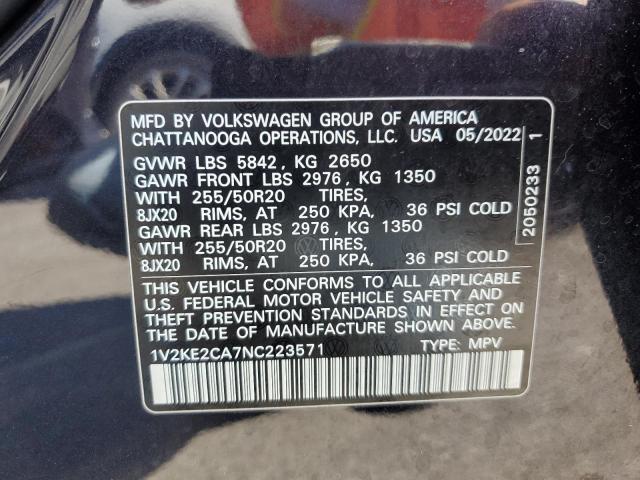 1V2KE2CA7NC223571 - 2022 VOLKSWAGEN ATLAS CROS SE Черный фото 14