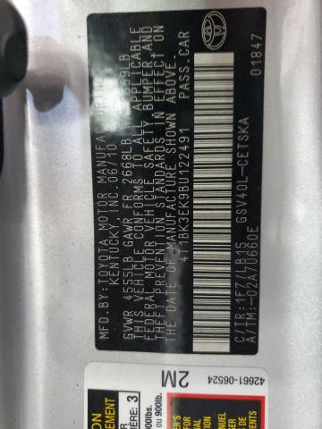 4T1BK3EK9BU122491 - 2011 TOYOTA CAMRY SE SILVER photo 12