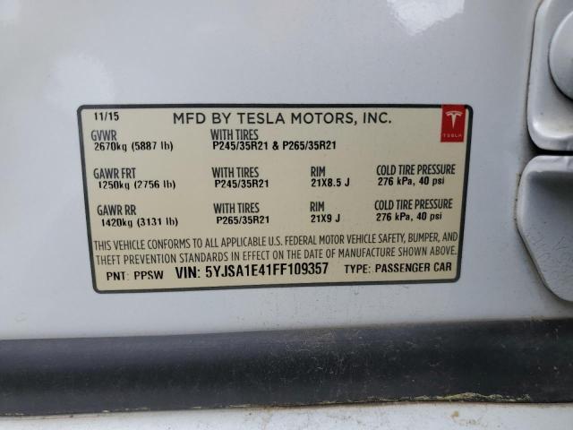 5YJSA1E41FF109357 - 2015 TESLA MODEL S თეთრი ფოტო 13