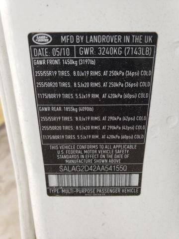 SALAG2D42AA541550 - 2010 LAND ROVER LR4 HSE WHITE photo 12