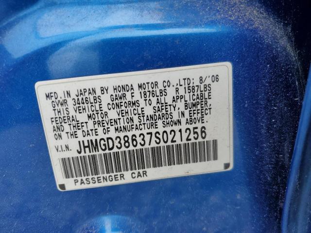 JHMGD38637S021256 - 2007 HONDA FIT S ლურჯი ფოტო 12