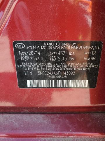 5NPE24AA6FH143092 - 2015 HYUNDAI SONATA ECO RED photo 12