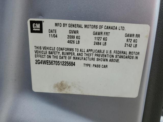 2G4WE567051225684 - 2005 BUICK LACROSSE CXS SILVER photo 12