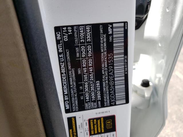 4JGDA5HB9EA391535 - 2014 MERCEDES-BENZ ML 350 4MATIC WHITE photo 12