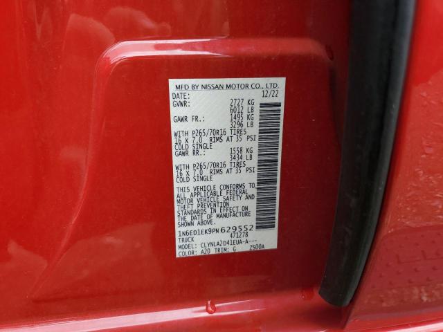 1N6ED1EK9PN629552 - 2023 NISSAN FRONTIER S RED photo 12