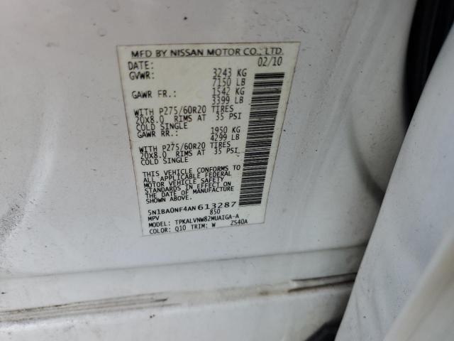 5N1BA0NF4AN613287 - 2010 NISSAN ARMADA PLATINUM WHITE photo 13