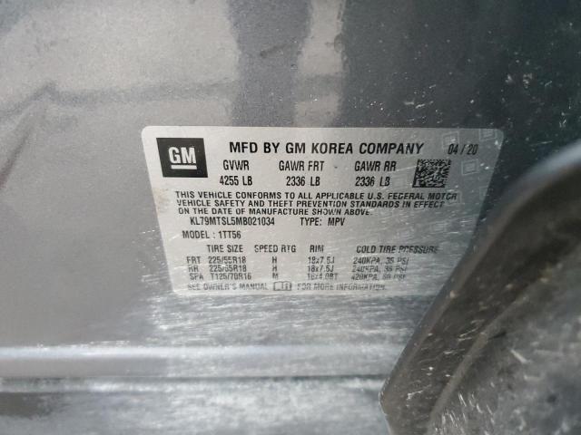 KL79MTSL5MB021034 - 2021 CHEVROLET TRAILBLAZE RS GRAY photo 12