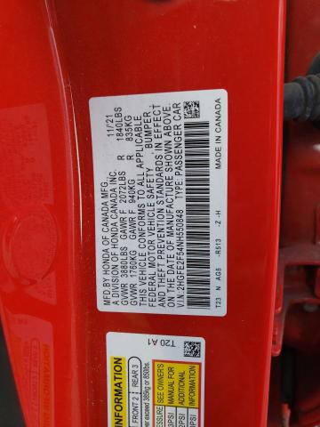 2HGFE2F54NH550848 - 2022 HONDA CIVIC SPORT 红色 照片 12