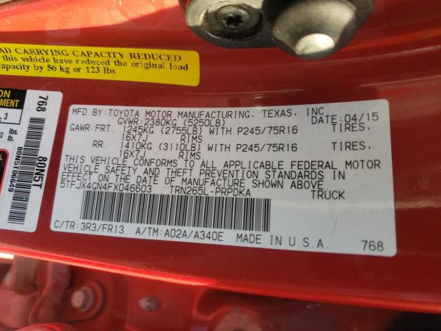 5TFJX4GN4FX046603 - 2015 TOYOTA TACOMA DOUBLE CAB PRERUNNER RED photo 12