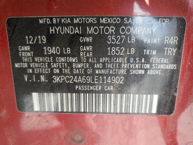 3KPC24A69LE114902 - 2020 HYUNDAI ACCENT SE RED photo 12