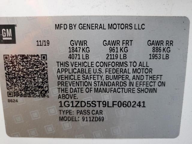 1G1ZD5ST9LF060241 - 2020 CHEVROLET MALIBU LT WHITE photo 12