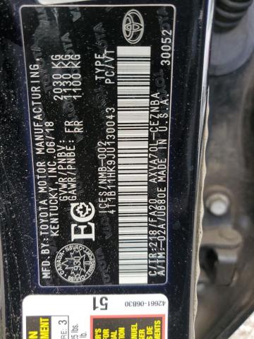 4T1B11HK9JU130043 - 2018 TOYOTA CAMRY L BLACK photo 12