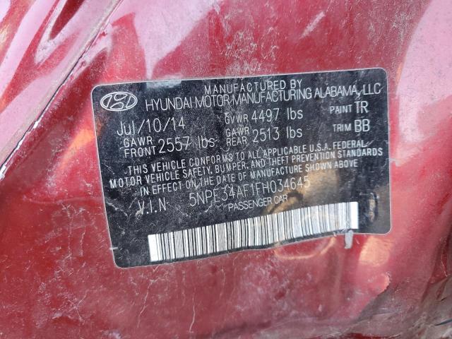 5NPE34AF1FH034645 - 2015 HYUNDAI SONATA SPORT RED photo 12