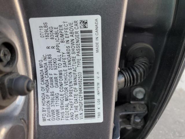 2HGFC2F84KH582503 - 2019 HONDA CIVIC SPORT 灰色 照片 12