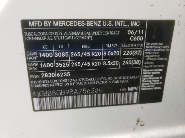 4JGBB8GB9BA756380 - 2011 MERCEDES-BENZ ML 350 4MATIC WHITE photo 13