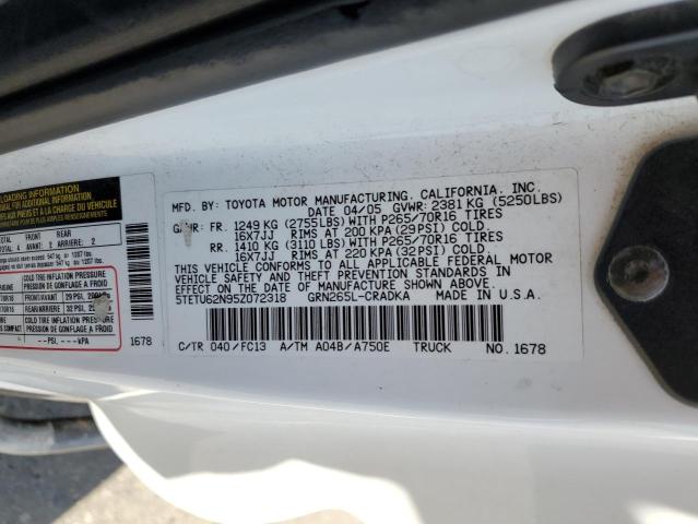 5TETU62N95Z072318 - 2005 TOYOTA TACOMA PRERUNNER ACCESS CAB WHITE photo 13