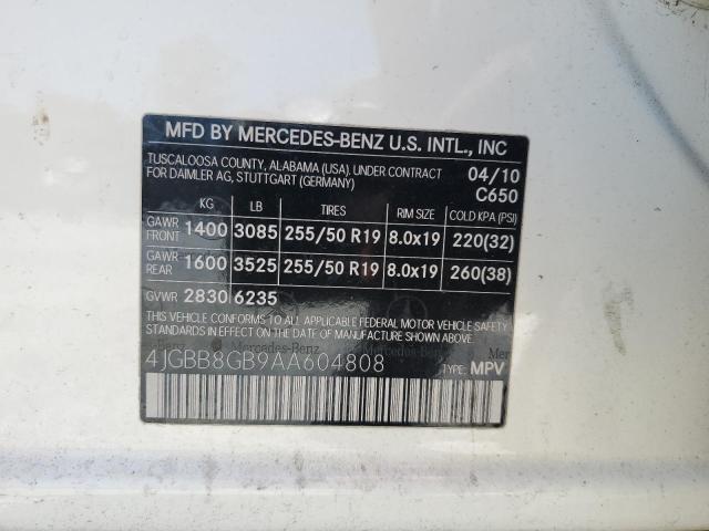 4JGBB8GB9AA604808 - 2010 MERCEDES-BENZ ML 350 4MATIC WHITE photo 13