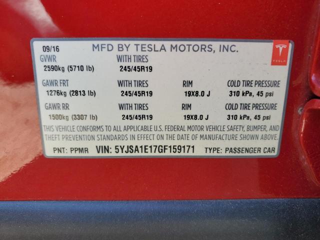 5YJSA1E17GF159171 - 2016 TESLA MODEL S 红色 照片 14