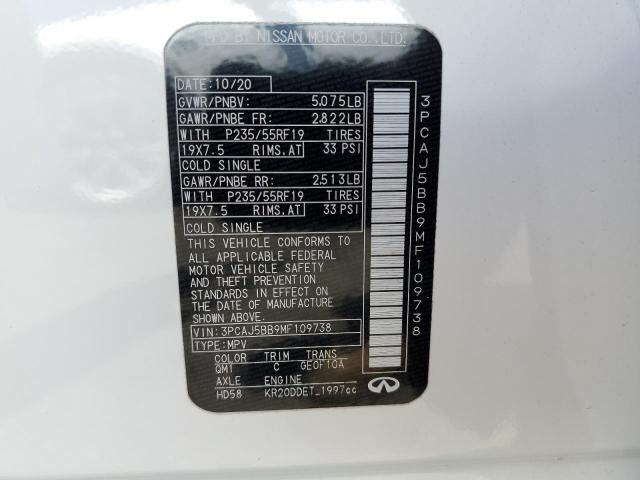 3PCAJ5BB9MF109738 - 2021 INFINITI QX50 LUXE WHITE photo 13