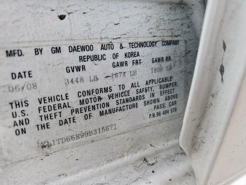 KL1TD66E99B315671 - 2009 CHEVROLET AVEO LS 白色 照片 13