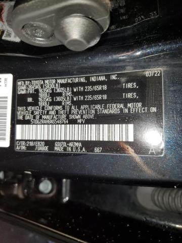 5TDGZRAH6NS548764 - 2022 TOYOTA HIGHLANDER XLE BLACK photo 12