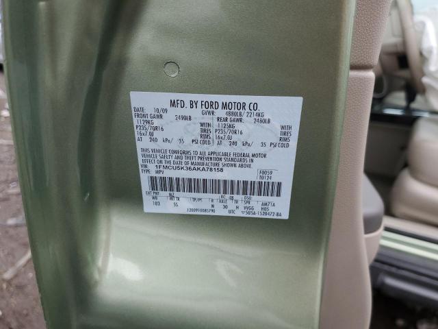 1FMCU5K36AKA78158 - 2010 FORD ESCAPE HYBRID GREEN photo 12