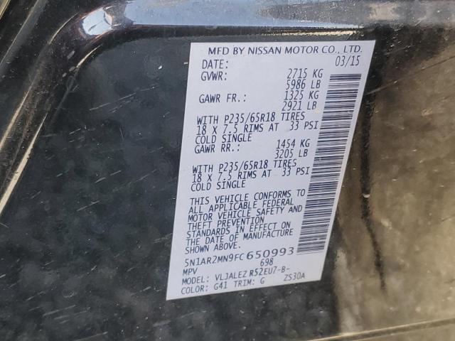 5N1AR2MN9FC650993 - 2015 NISSAN PATHFINDER S BLACK photo 13