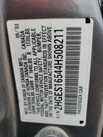 2HGES16544H508211 - 2004 HONDA CIVIC LX 灰色 照片 12