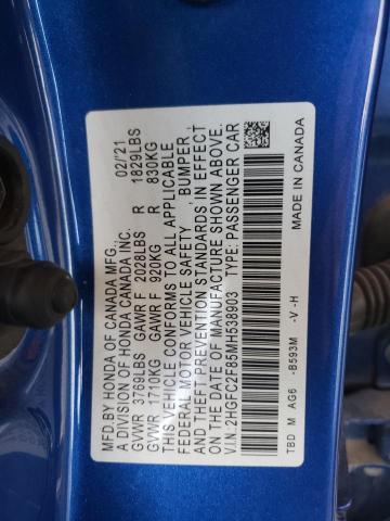 2HGFC2F85MH538903 - 2021 HONDA CIVIC SPORT 蓝色 照片 13