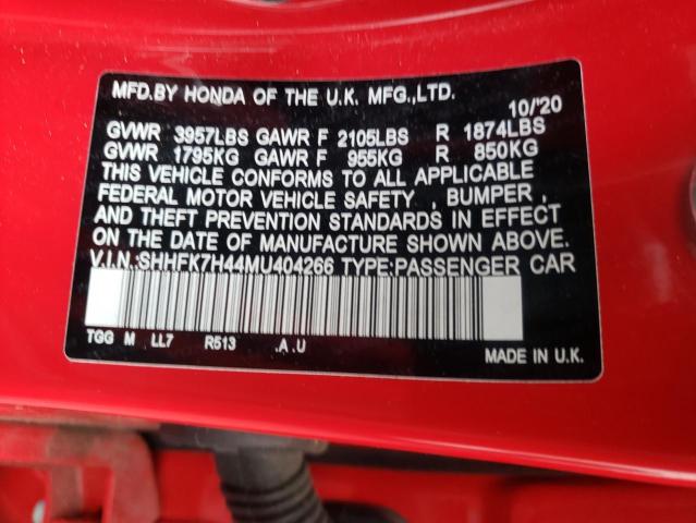 SHHFK7H44MU404266 - 2021 HONDA CIVIC SPORT 红色 照片 13