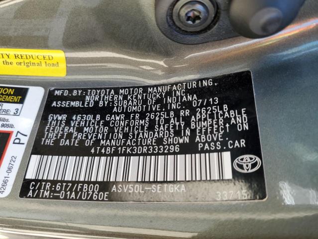 4T4BF1FK3DR333296 - 2013 TOYOTA CAMRY L TEAL photo 12