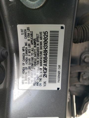 2HGFA16848H310025 - 2008 HONDA CIVIC EX GRAY photo 12