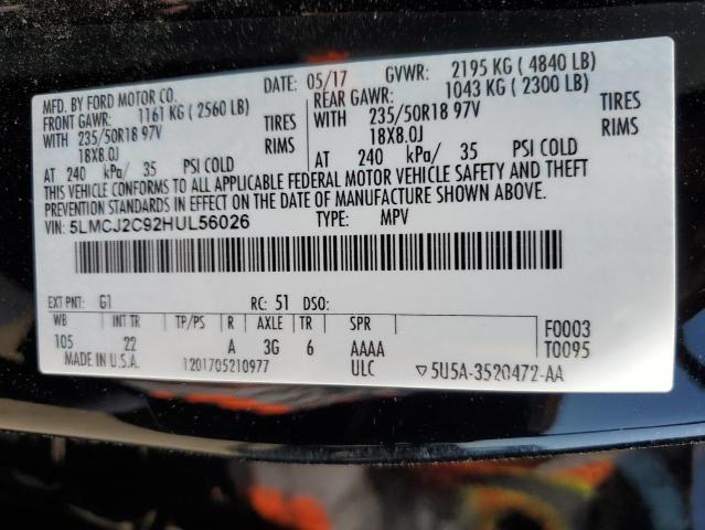 5LMCJ2C92HUL56026 - 2017 LINCOLN MKC SELECT Սև լուսանկար 14